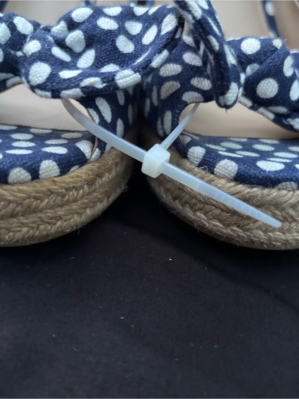 Tory Burch Navy and White Polka Dot Bow Peep-Toe Heels - Picture 11 of 13